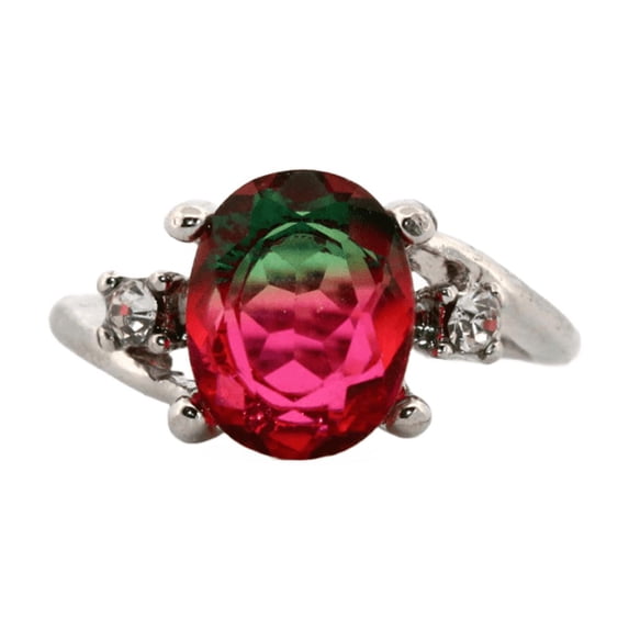 2ct Oval Watermelon Tourmaline Silver Ring, Size 5 2OWTSRS53