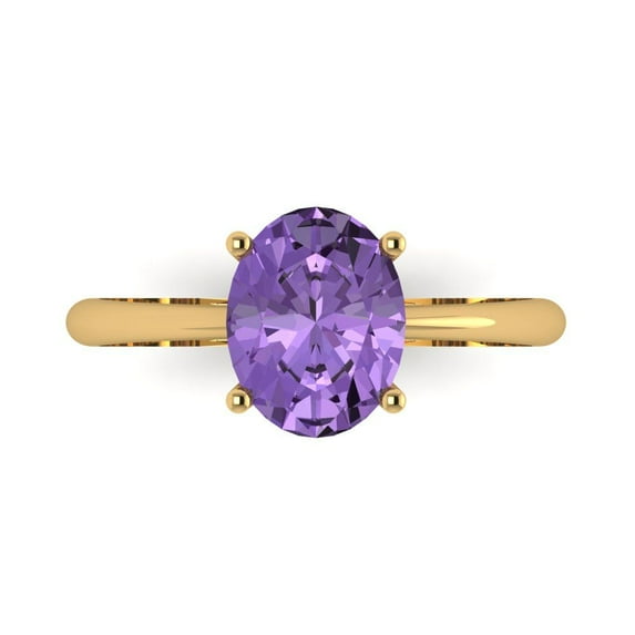 Solitaire Engagement Ring for Women - 2ct Simulated Alexandrite in 14K Yellow Gold Promise Ring