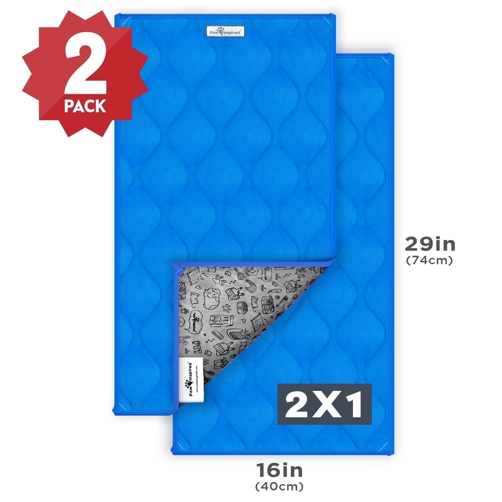 2ct Paw Inspired Guinea Pig Cage Liner Sweep-EZ Fleece Bedding 29x16 in, Washable Waterproof Pee Pads for Small Animals (Blue)