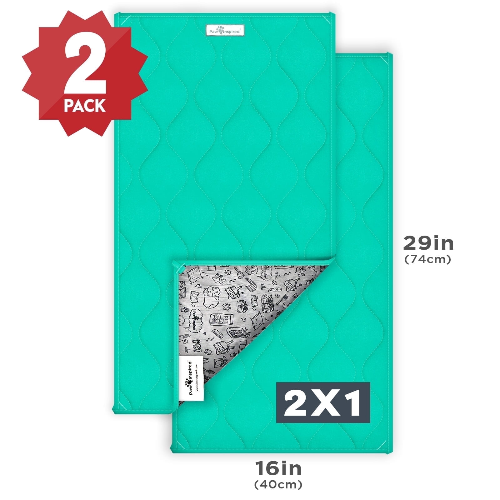 2ct Paw Inspired Guinea Pig Cage Liner Sweep-EZ Fleece Bedding 29x16 in, Washable Waterproof Pee Pads for Small Animals (Green)