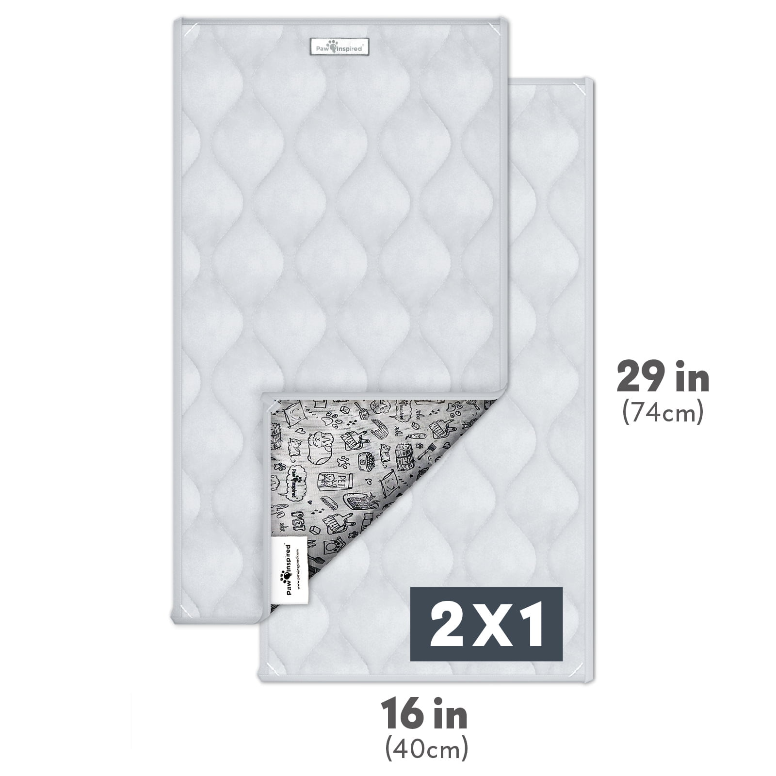 2ct Paw Inspired Guinea Pig Cage Liner Sweep-EZ Fleece Bedding 29x16 in, Washable Waterproof Pee Pads for Small Animals (Light Gray)