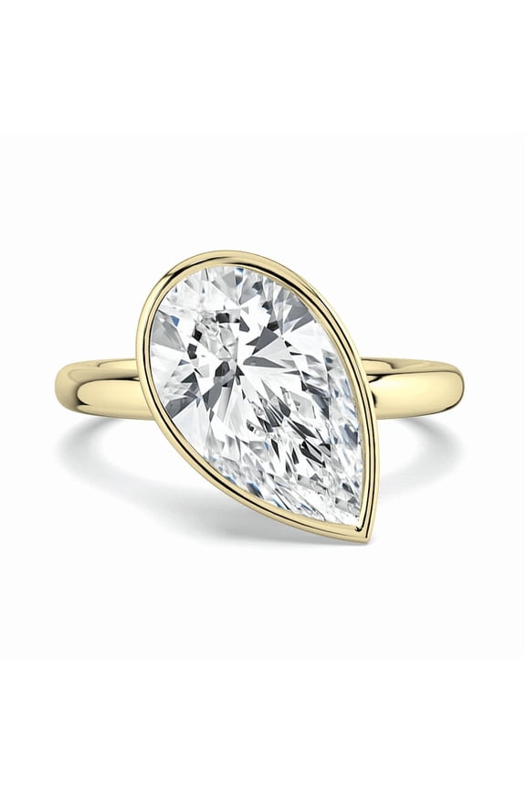 2ct Pear Cut Horizontal Bezel Set Lab Grown Diamon Engagement Ring Solitaire Proposal Silver Jewelry for Women's