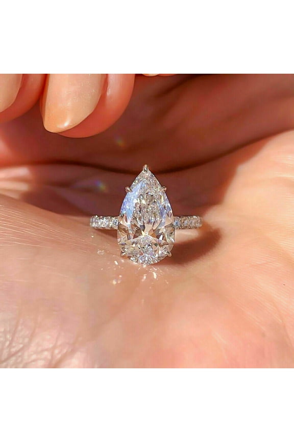 2ct Pear Cut Lab Created Diamond Engagement Ring 14K White Gold Plated Silver
