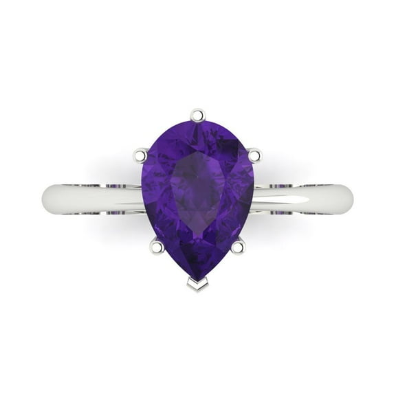 Solitaire Engagement Ring for Women - 2ct Natural Amethyst in 14K White Gold Promise Ring