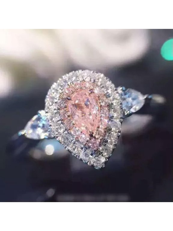 2ct Pink/White Water Drop CZ Wedding Ring 925 Silver Women's Engagement Size 4-9