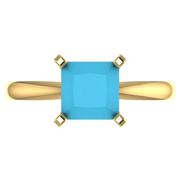 2 ct Princess Cut Simulated Turquoise Solitaire Engagement Ring for Women in 18K Yellow Gold