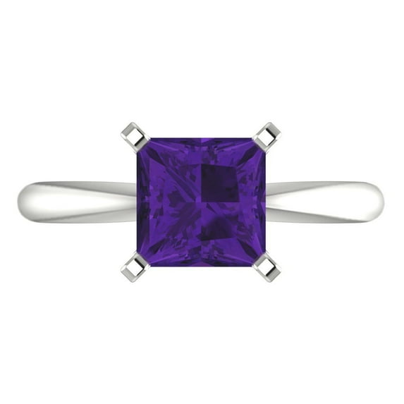 Solitaire Engagement Ring for Women - 2ct Natural Amethyst in 14K White Gold Promise Ring