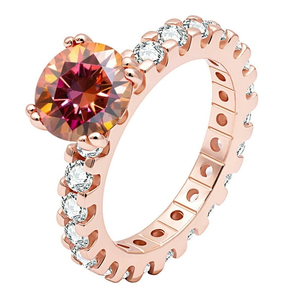 2ct Red Moissanite Engagement Rings Round Cut D Color VVS1 Sterling Silver Diamond Rings for Women Moissanite Wedding Bands with Certificate