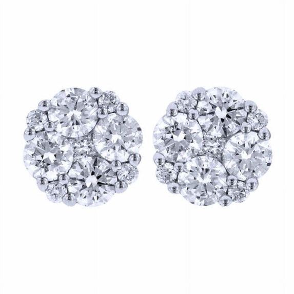 2ct Round Brilliant Cut White Diamond Cluster Stud Earrings14K White Gold