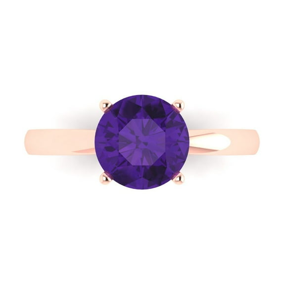 Solitaire Engagement Ring for Women - 2ct Natural Amethyst in 14K Rose Gold Promise Ring