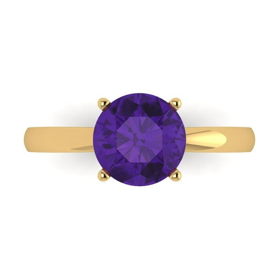 Solitaire Engagement Ring for Women - 2ct Natural Amethyst in 14K Yellow Gold Promise Ring