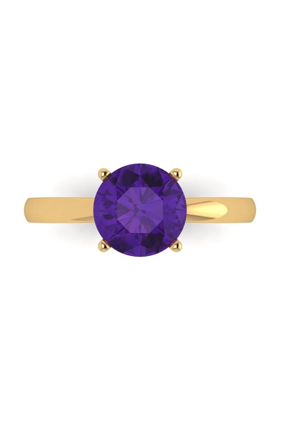 Solitaire Engagement Ring for Women - 2ct Natural Amethyst in 14K Yellow Gold Promise Ring