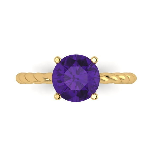 Solitaire Engagement Ring for Women - 2ct Natural Amethyst in 18K Yellow Gold Promise Ring