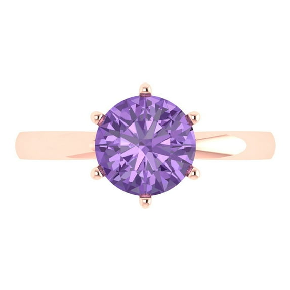 Solitaire Engagement Ring for Women - 2ct Simulated Alexandrite in 14K Rose Gold Promise Ring