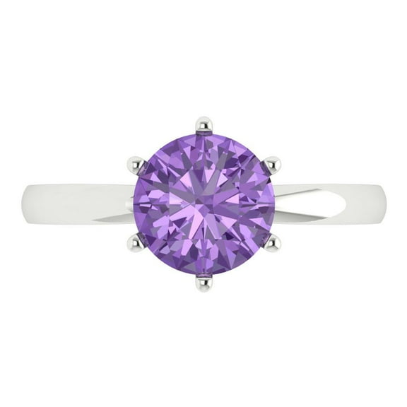 Solitaire Engagement Ring for Women - 2ct Simulated Alexandrite in 14K White Gold Promise Ring