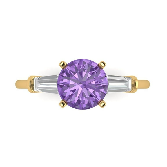 Three-Stone Engagement Ring for Women - 2ct Simulated Alexandrite in 14K Yellow Gold Promise Ring