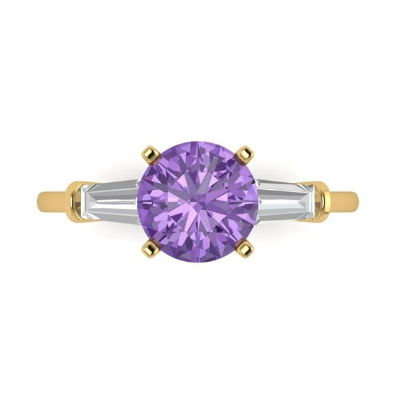 Three-Stone Engagement Ring for Women - 2ct Simulated Alexandrite in 18K Yellow Gold Promise Ring