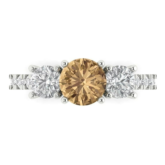 1.97 ct Round Cut Simulated Champagne Diamond Three-Stone Engagement Ring for Women in 18K White Gold