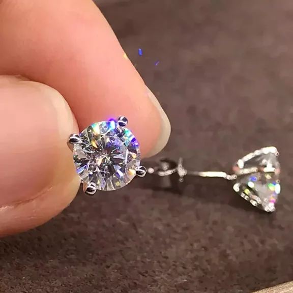 2ct Round Cut Lab-Created Diamond Solitaire Stud Earring 14K White Gold Plated