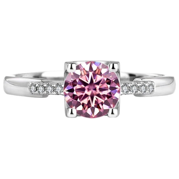 2ct Round Cut Moissanite Rings for Women D Color VVS1 S925 Sterling Silver Red/Blue/Pink Diamond Rings Moissanite Wedding Bands with Certificate