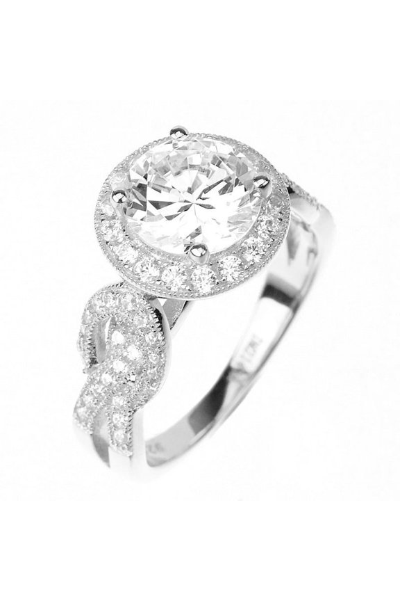 2ct Round Cut Solitaire w/Accent Engagement Ring Rhodium over Silver w/CZ (SIZE: 8)
