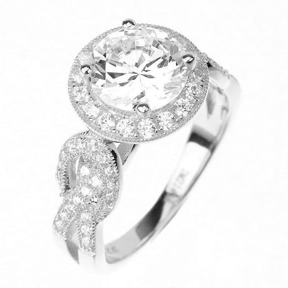 2ct Round Cut Solitaire w/Accent Engagement Ring Rhodium over Silver w/CZ (SIZE: 9)