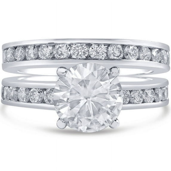 2ct Round Diamond Modern Engagement Ring and Band Wedding Set R264S