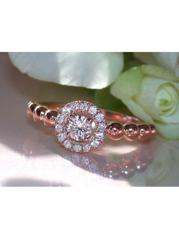 2ct Round Lab-Created Diamond Ball Shape Shank Halo Ring 14k Rose Gold Plated Sterling Silver