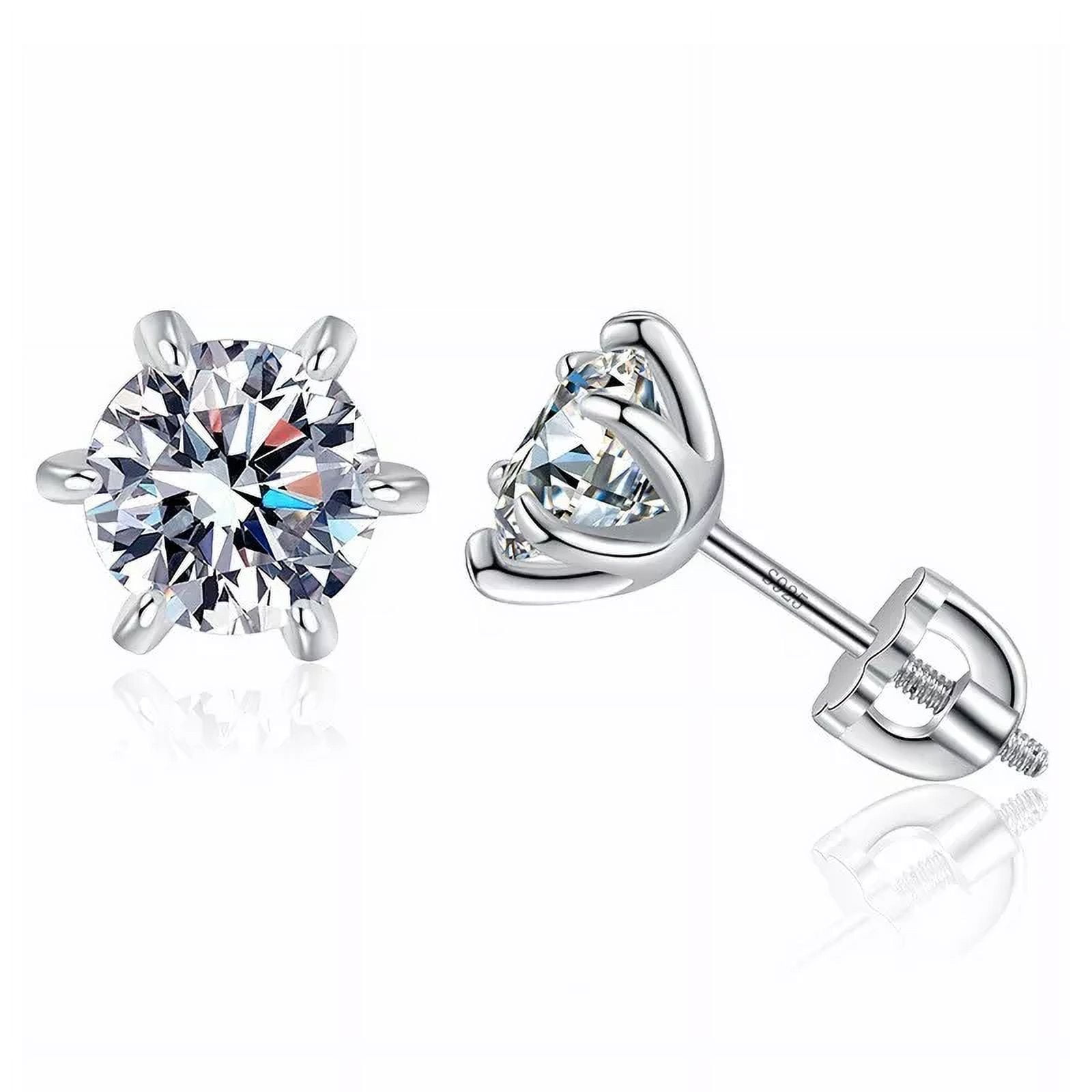 2ct Round Screw Back Moissanite 6Prong Stud Earrings Real Solid 925 Silver
