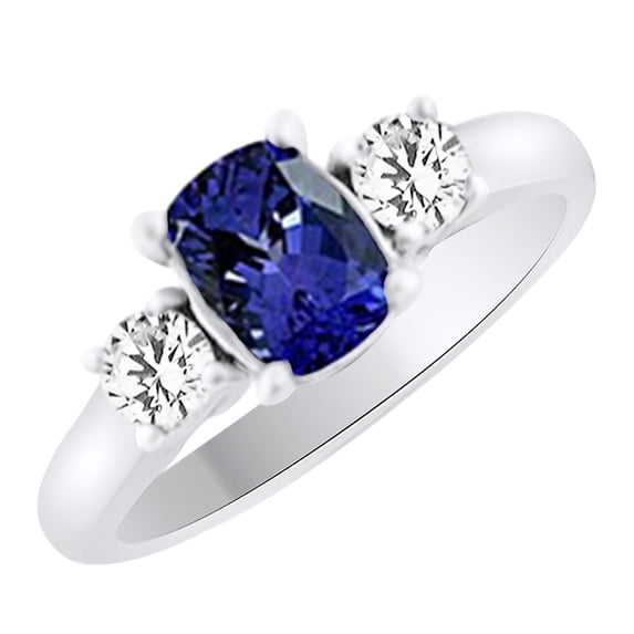 AFFY (2ct) Simulated Blue Tanzanite & White Diamond Three Stone Engagement Ring In 14k Solid Gold With Ring Size 8