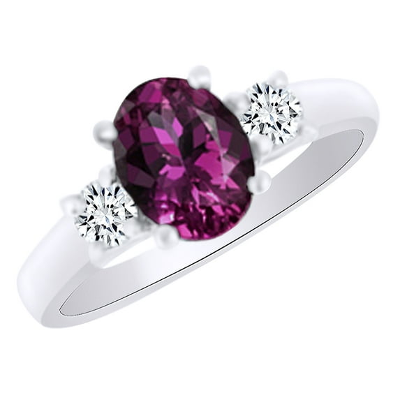 AFFY (2ct) Simulated Pink Sapphire & White Diamond Three Stone Engagement Ring In 14k Solid Gold With Ring Size 10