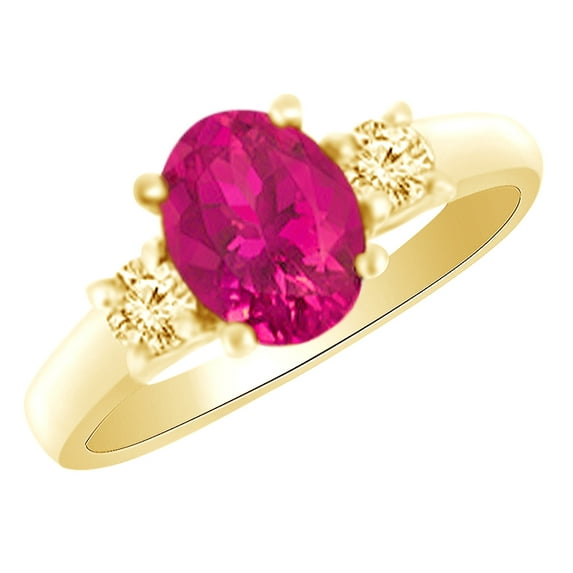 AFFY (2ct) Simulated Pink Sapphire & White Diamond Three Stone Engagement Ring In 14k Solid Gold With Ring Size 4.5