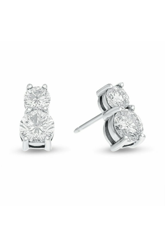 2ct Stud Earrings Round Lab-Created Diamond Two Stone Solitaire Gold Plated