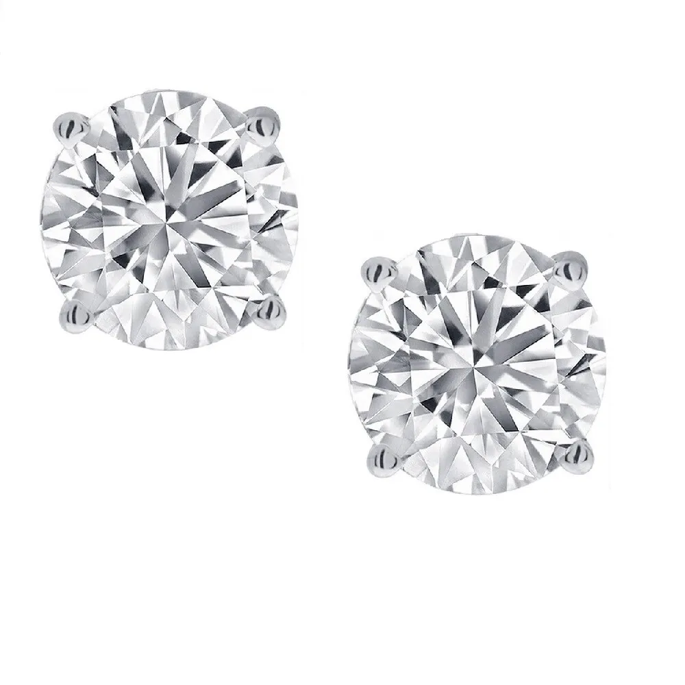 2ct TW Real (Natural) Round Diamond Solitaire Stud Earrings in 14K White Gold