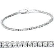 SUNSHINE JEWELS 2ct TW Round-Cut Natural Diamond Tennis Bracelet 14K White Gold 7" Women's