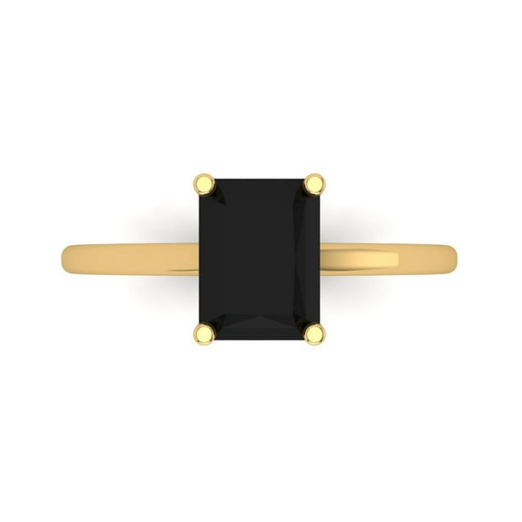Clara Pucci 14K Yellow Gold Solid Gold Onyx Solitaire Anniversary Ring for Women - 2 cttw Emerald Cut