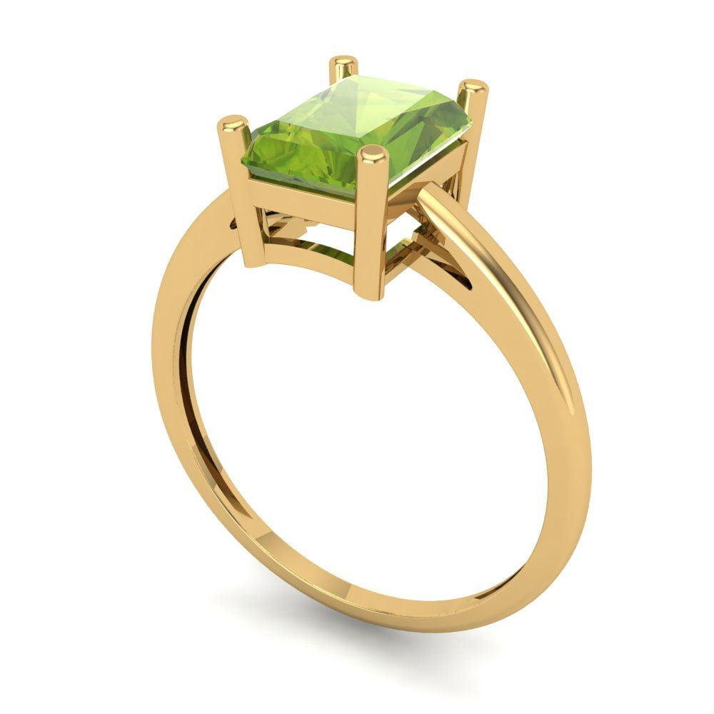 2Ct Emerald Cut Green Peridot Pendant – 14K Yellow Gold Over Sterling, Free Chain, Lab-Created