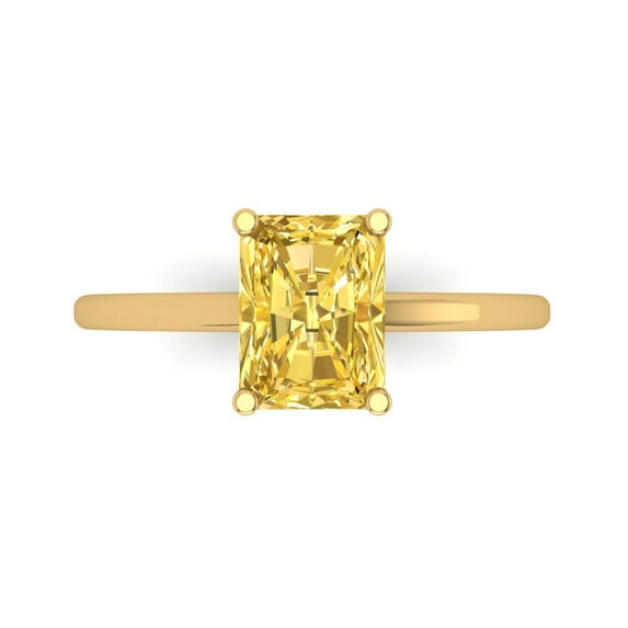 Clara Pucci 14K Yellow Gold Solid Gold Yellow Solitaire Anniversary Ring for Women - 2 cttw Emerald Cut