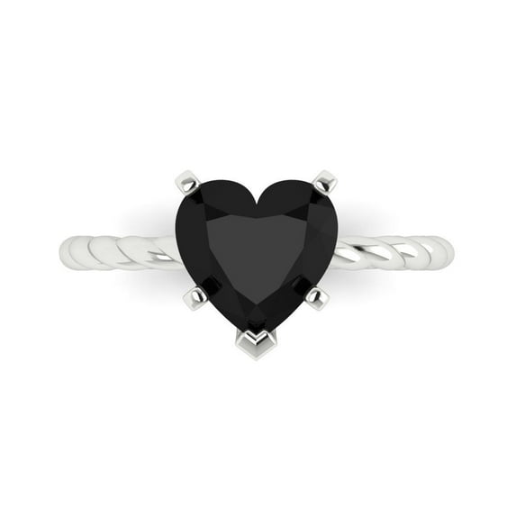 Clara Pucci 14K White Gold Solid Gold Onyx Solitaire Anniversary Ring for Women - 2 cttw Heart Cut
