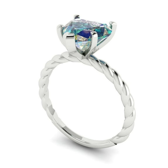 2ct heart cut blue moissanite 14k white gold Bridal Wedding Engagement Promise Anniversary Ring for Women size 10.25