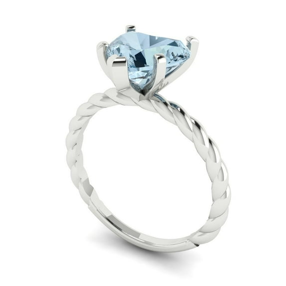 2ct heart cut blue Zircon 18k white gold Bridal Wedding Engagement Promise Anniversary Ring for Women size 10.5