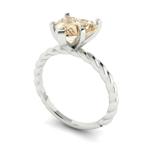 2ct heart cut brown natural morganite 18k white gold Bridal Wedding Engagement Promise Anniversary Ring for Women size 3.75