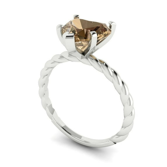 2ct heart cut champagne Zircon 18k white gold Bridal Wedding Engagement Promise Anniversary Ring for Women size 8.25