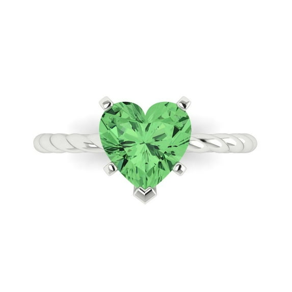 Clara Pucci 14K White Gold Solid Gold Green Solitaire Anniversary Ring for Women - 2 cttw Heart Cut