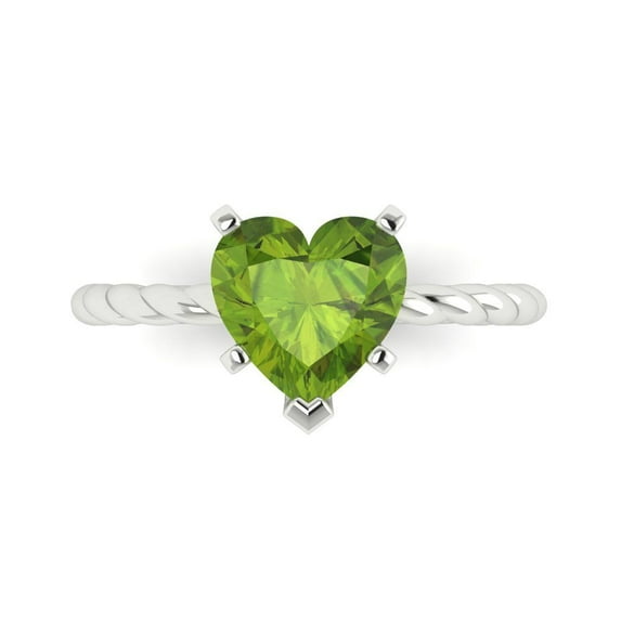 Clara Pucci 14K White Gold Solid Gold Peridot Solitaire Anniversary Ring for Women - 2 cttw Heart Cut