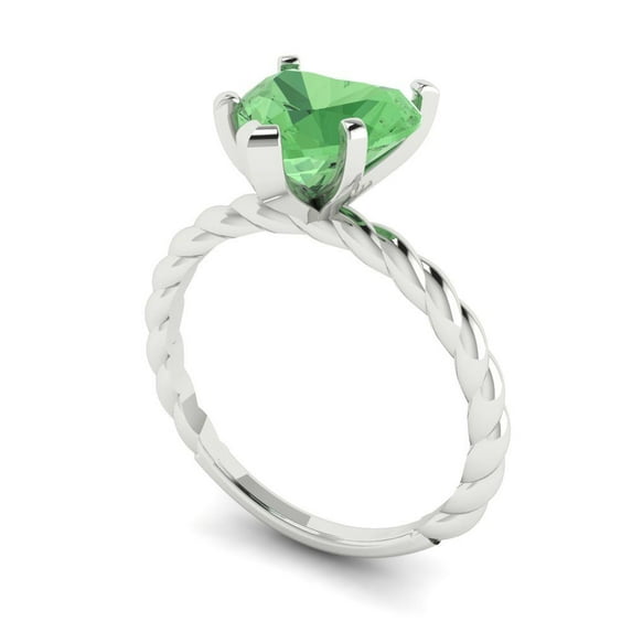 2ct heart cut green Zircon 14k white gold Bridal Wedding Engagement Promise Anniversary Ring for Women size 9.5