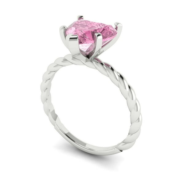 2ct heart cut pink Zircon 14k white gold Bridal Wedding Engagement Promise Anniversary Ring for Women size 7.25