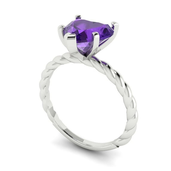 2ct heart cut purple natural amethyst 14k white gold Bridal Wedding Engagement Promise Anniversary Ring for Women size 3.75