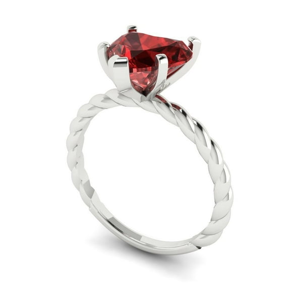 2ct heart cut red natural garnet 18k white gold Bridal Wedding Engagement Promise Anniversary Ring for Women size 8.25