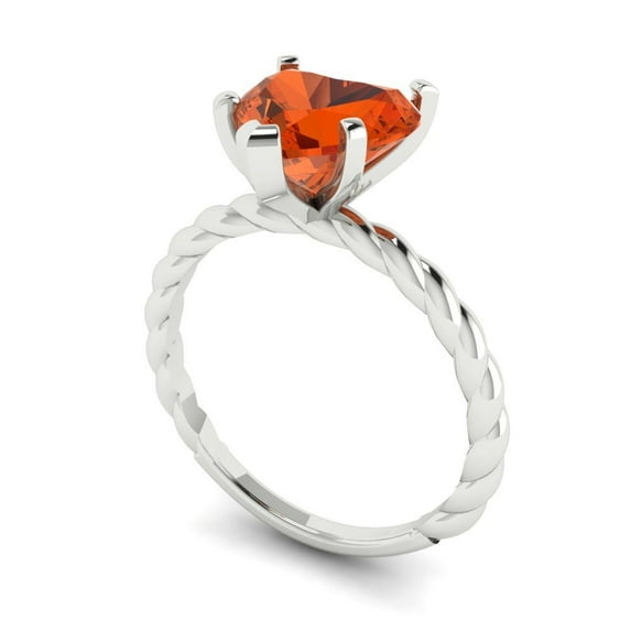 2ct heart cut red Zircon 18k white gold Bridal Wedding Engagement Promise Anniversary Ring for Women size 4.75